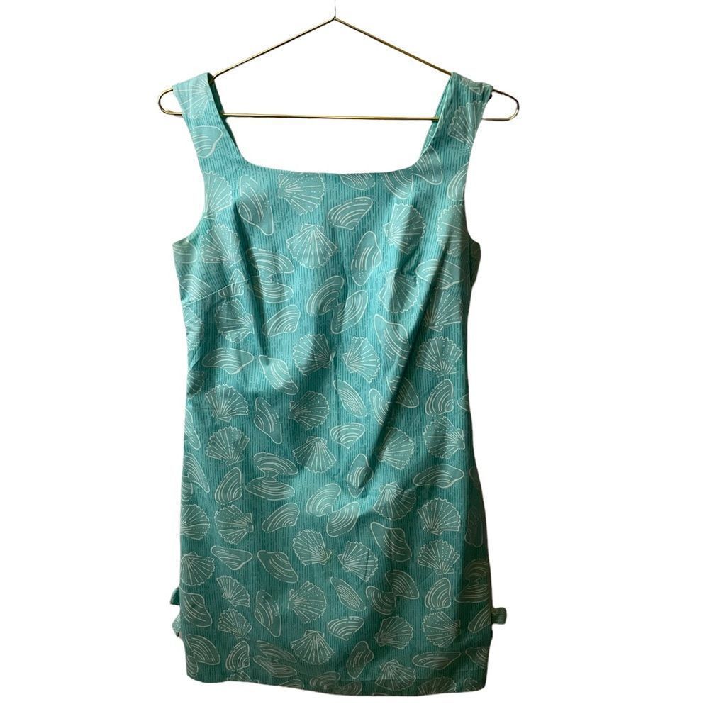 Lilly Pulitzer Vintage White Label Clam Shell Print Mint Square Neck Shift Dress - Picture 2 of 8